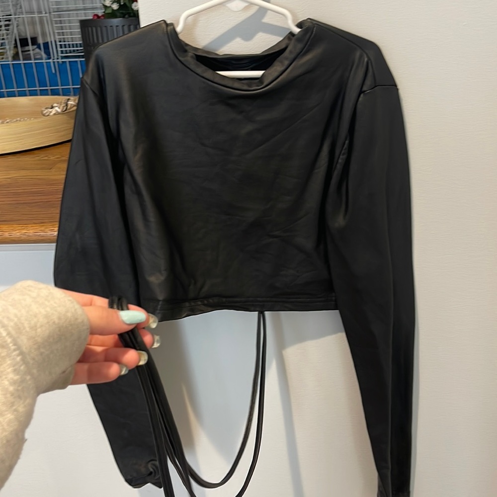 Shein leather top with ties